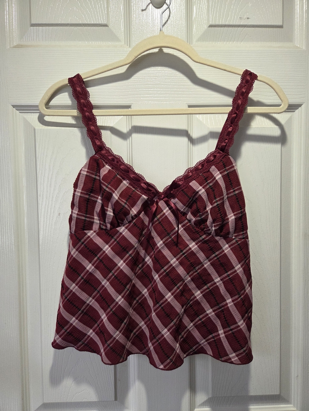 No Boundaries Burgundy Plaid Tank Top